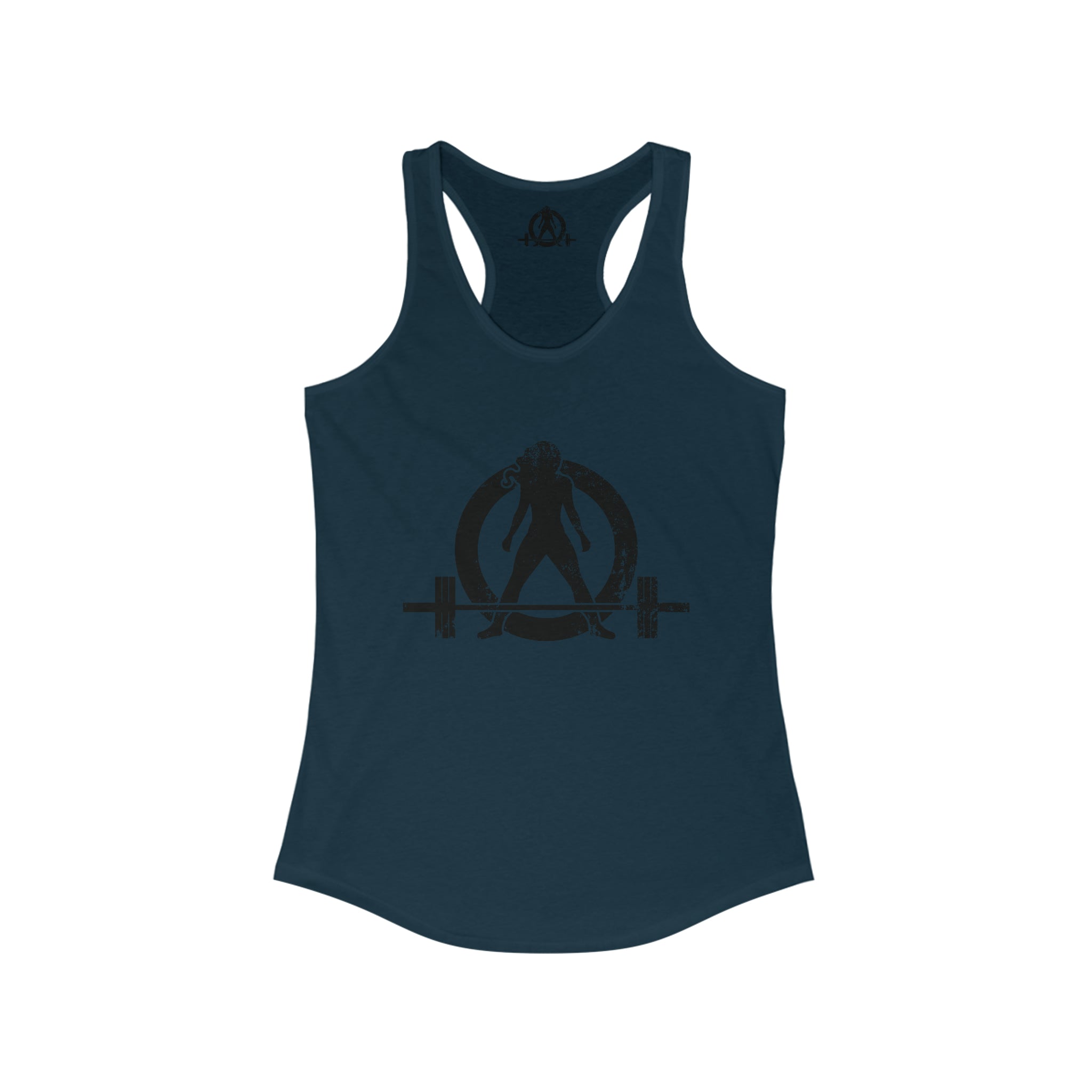 Squat Bench Deadlift Repeat - Women's Ideal Racerback Tank - Black Distressed Logo + Pink - Light - SBDR on Back