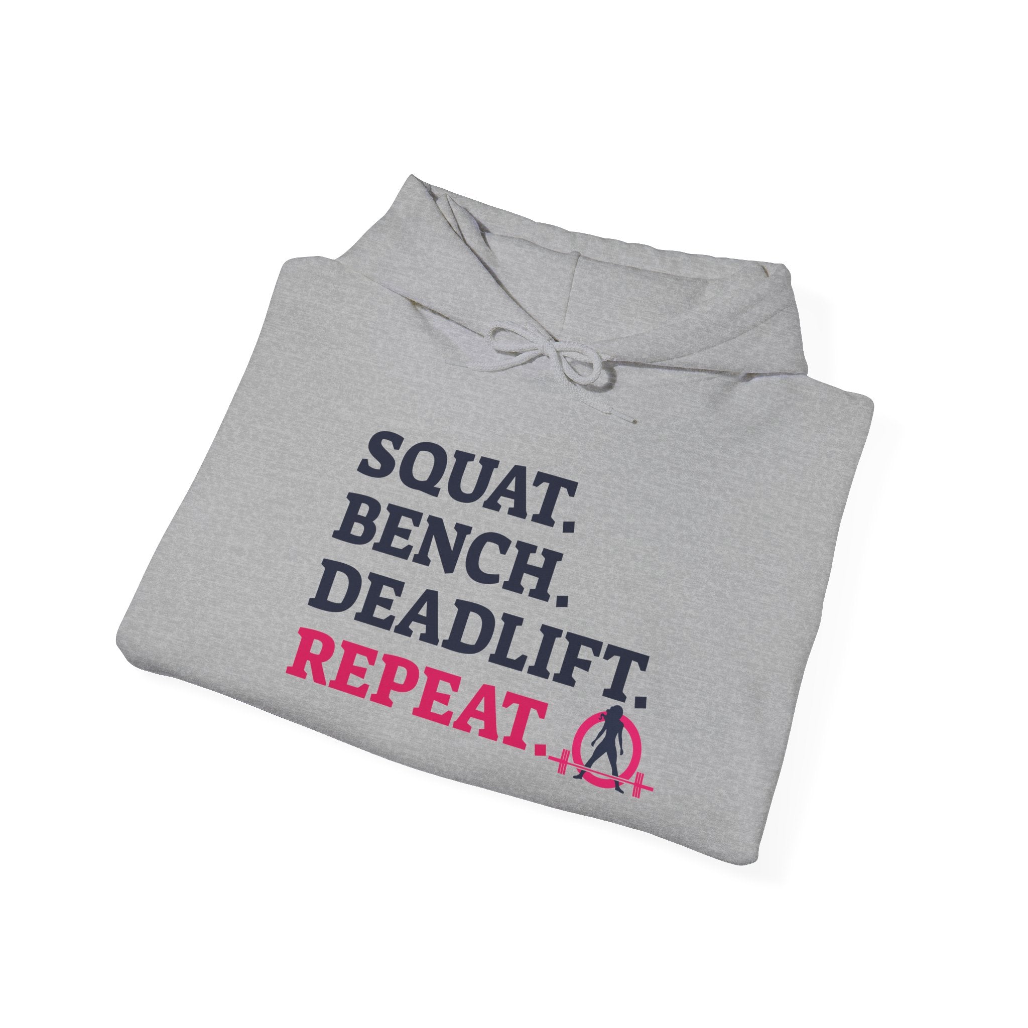 WWLW “Squat • Bench • Deadlift • Repeat” Hoodie - Front Dark Logo Plain Back