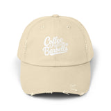 Coffee & Barbells - Unisex Distressed Cap - White Logo