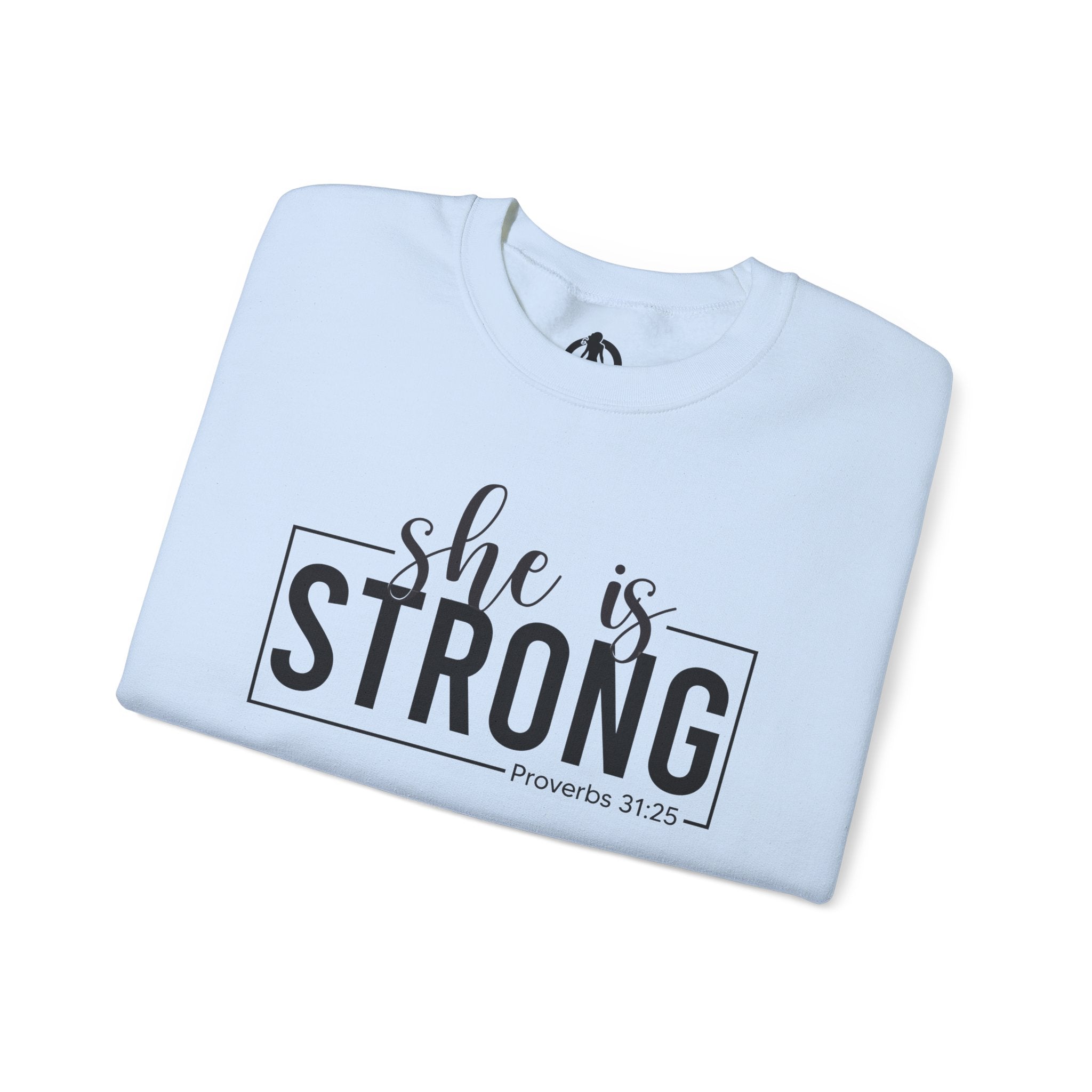 She is STRONG - Unisex Heavy Blend™ Crewneck Sweatshirt - Front Black Logo - Plain Back