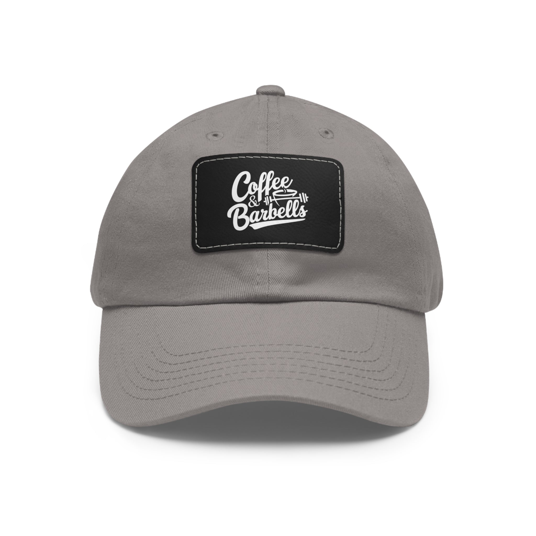 Coffee & Barbells - Dad Hat with Leather Patch (Rectangle) - White Font