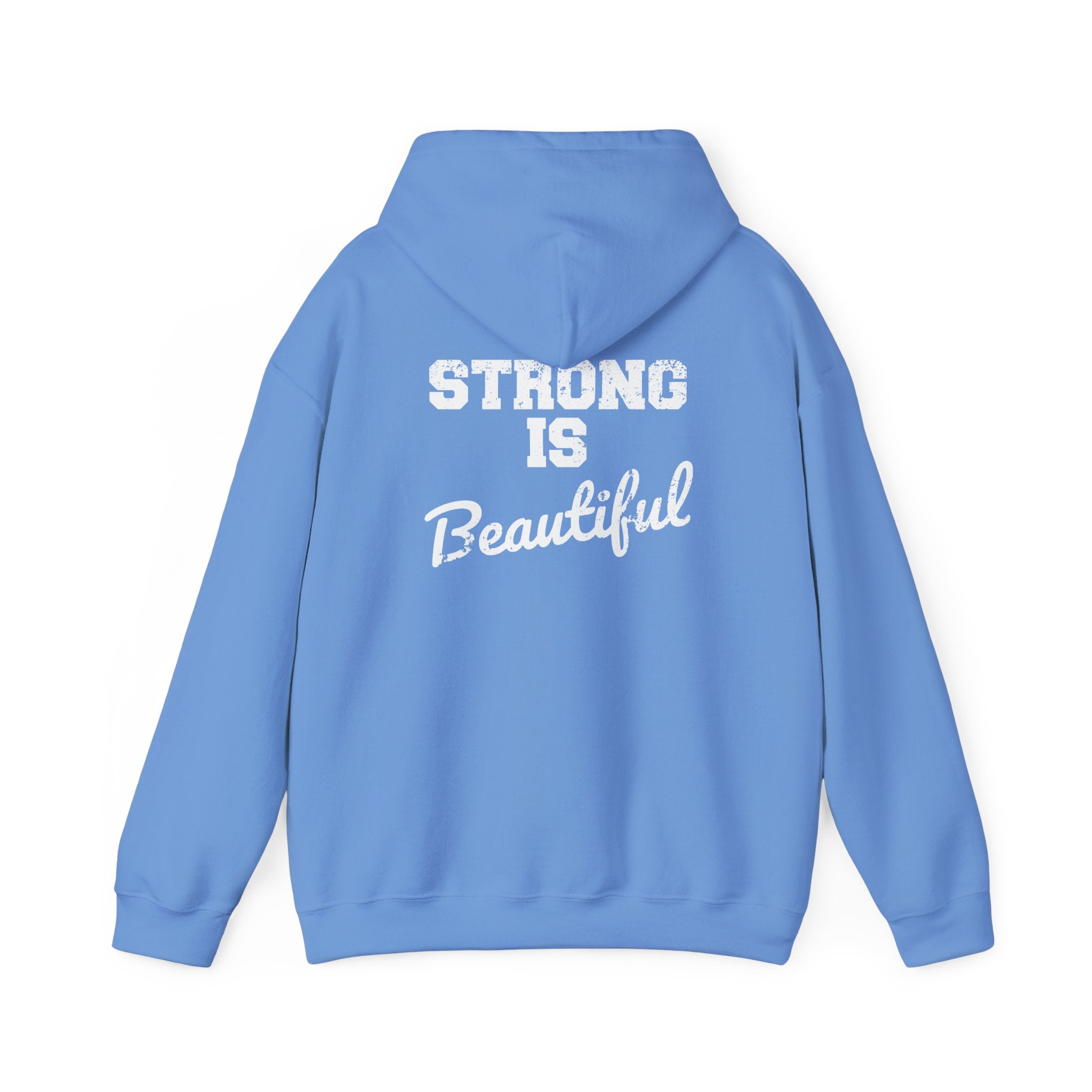 Strong Is Beautiful – Unisex Heavy Blend™ Hooded Sweatshirt (Distressed White Logo) 🤍💪