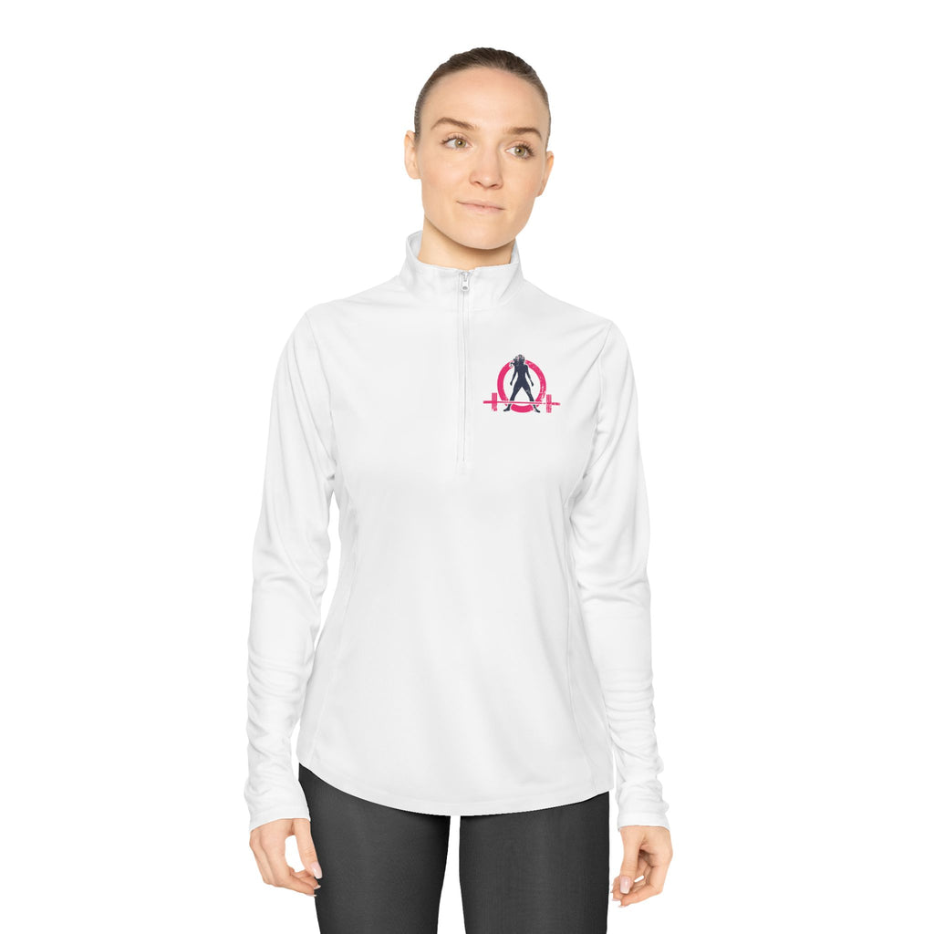 Ladies Quarter-Zip Pullover - White Distressed Logo