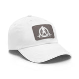 Distressed - Dad Hat with Leather Patch (Rectangle) - White Font