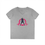 Ladies' V-Neck T-Shirt - Color Distressed Logo