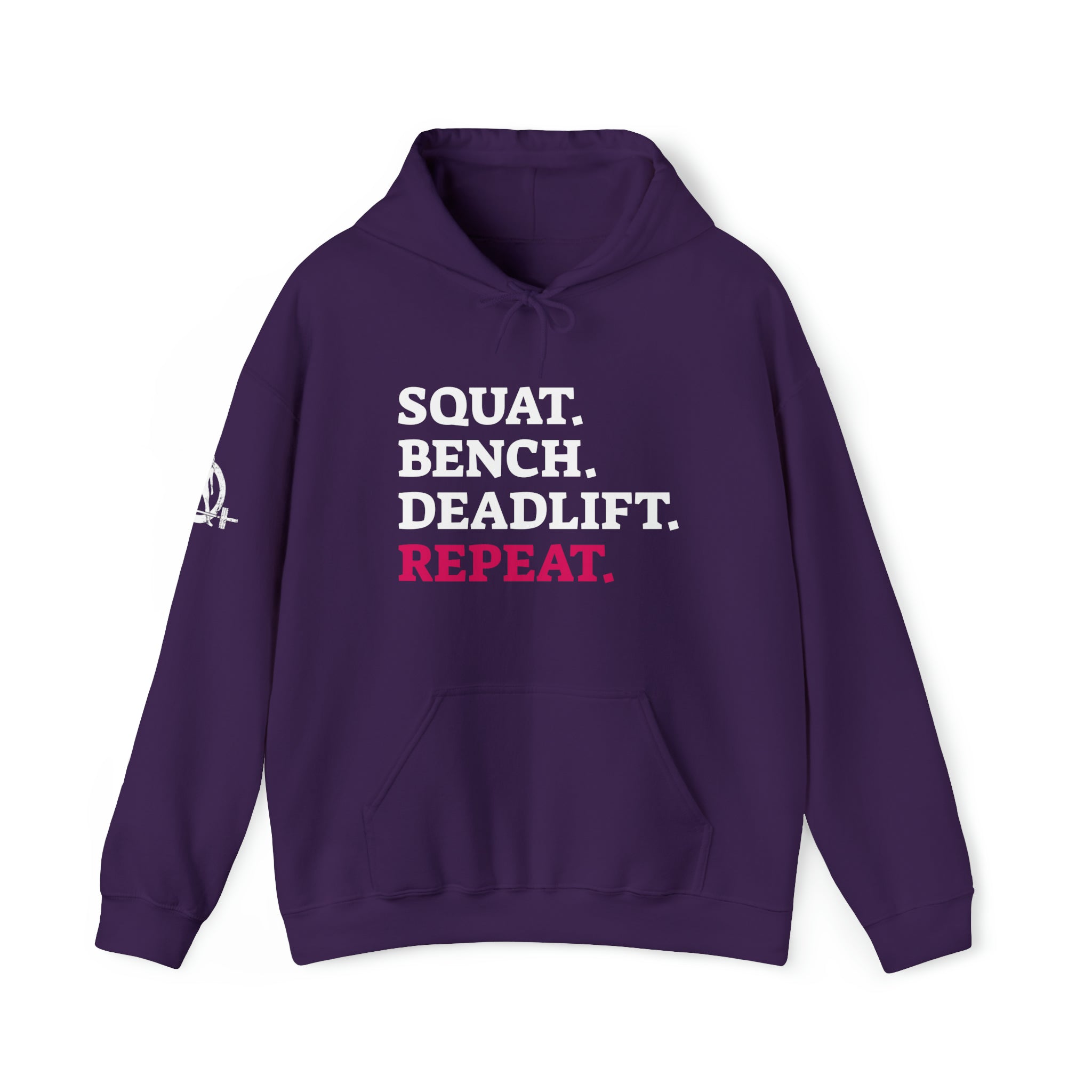 Squat Bench Deadlift Repeat - Unisex Heavy Blend Hooded Sweatshirt - Dark Logo - Pink - Plain Black