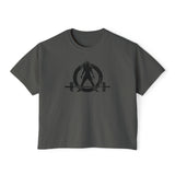 Women's Boxy Tee - Black Distressed Logo Front Plain Back