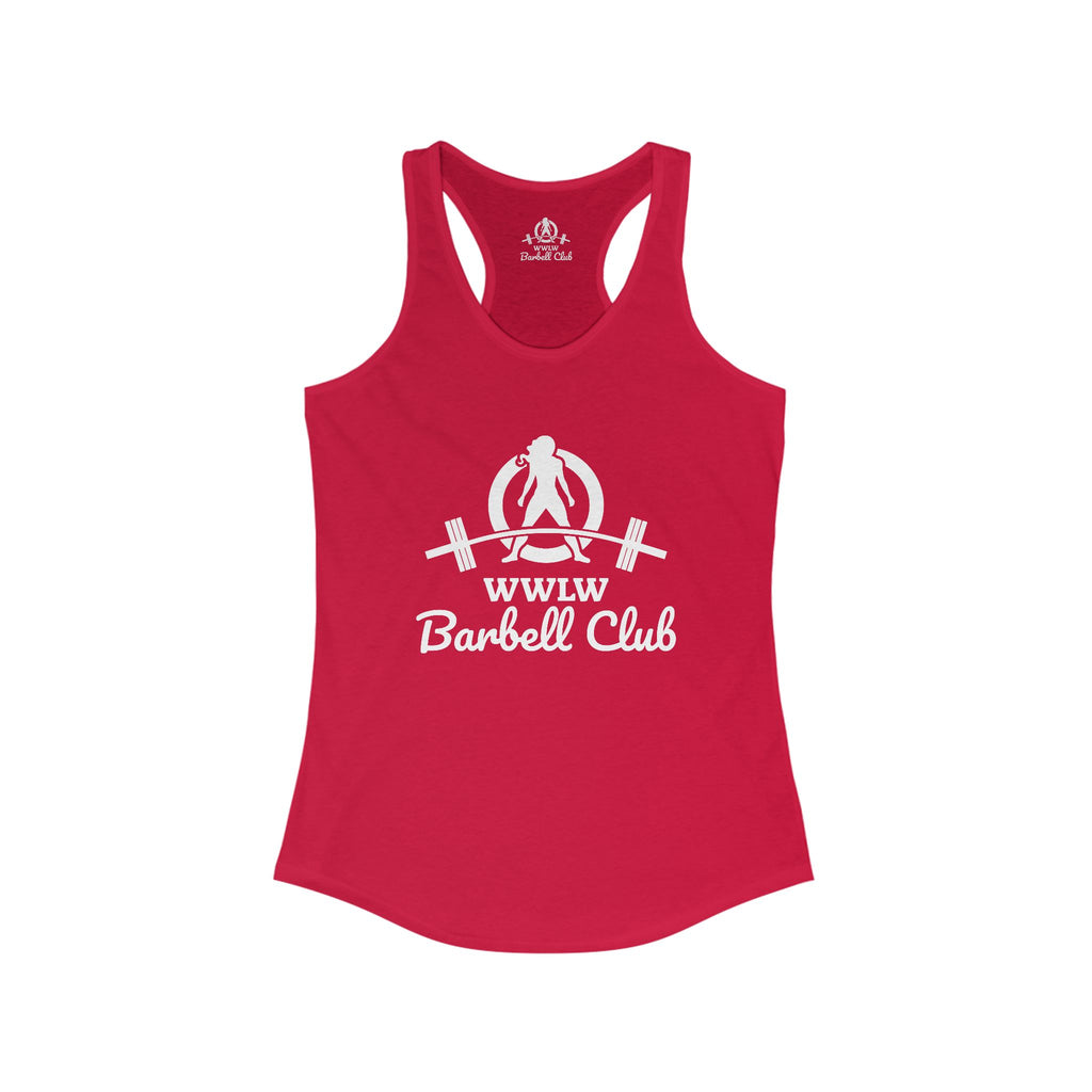 WWLW Barbell Club - Women's Ideal Racerback Tank - White Logo Plain Back