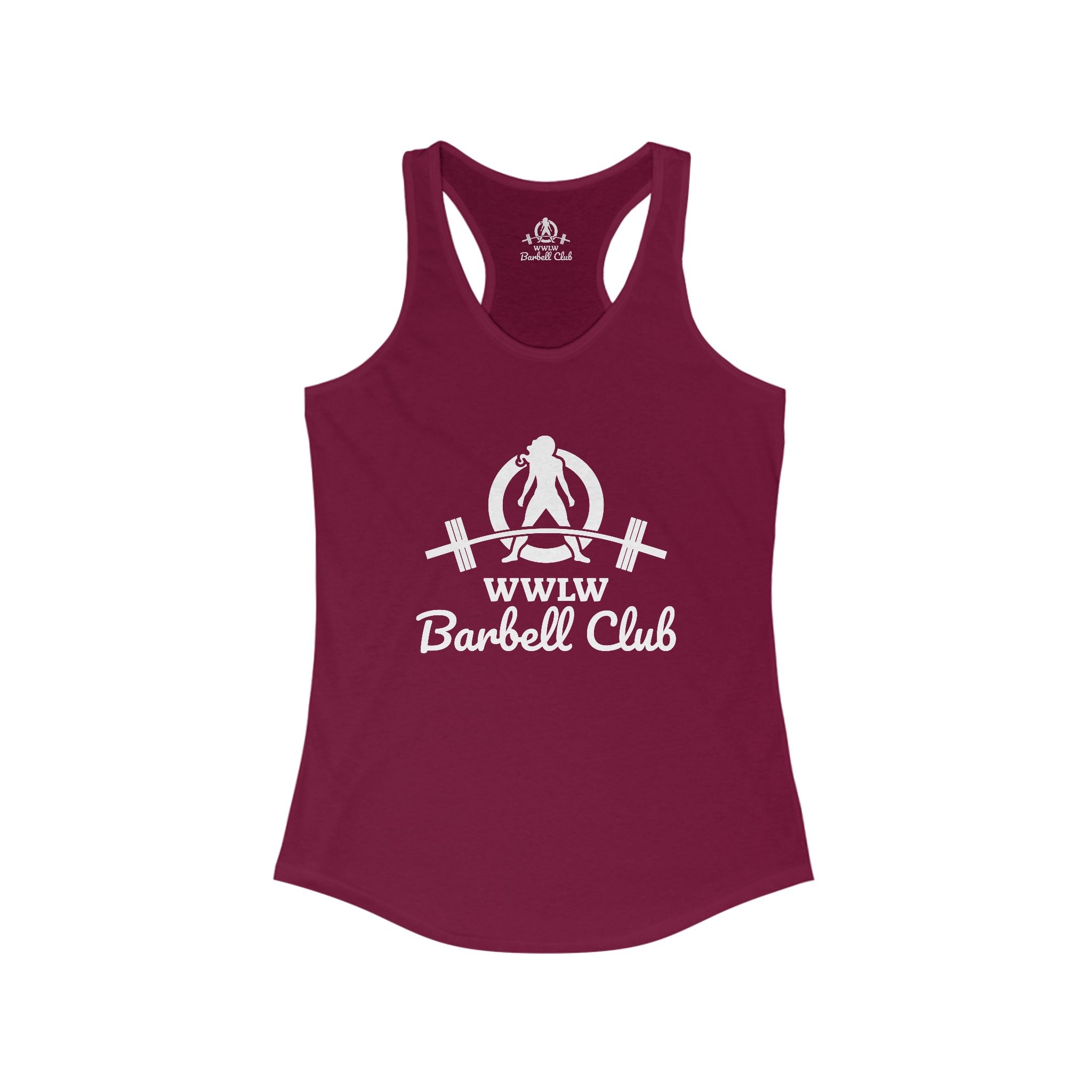 WWLW Barbell Club - Women's Ideal Racerback Tank - White Logo