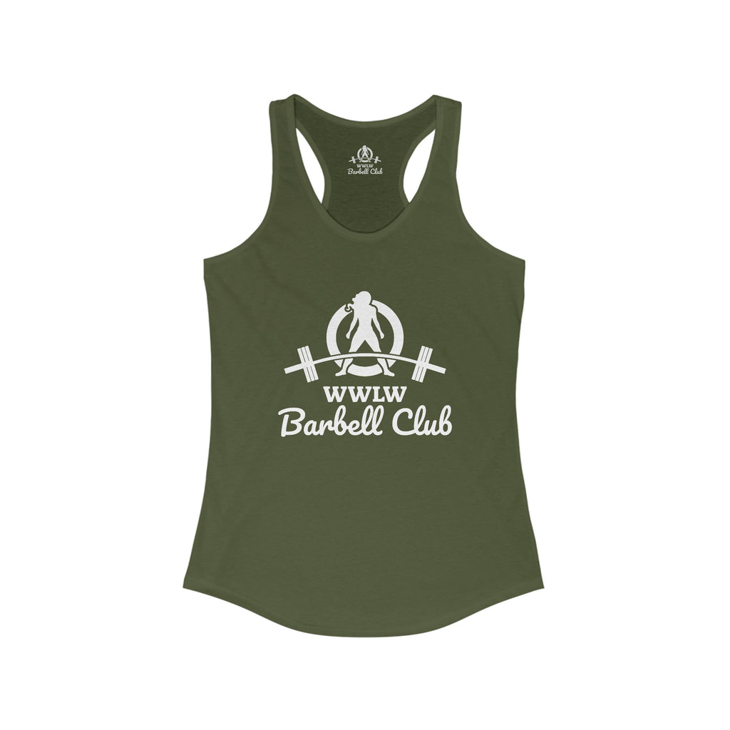 WWLW Barbell Club - Women's Ideal Racerback Tank - White Logo Plain Back