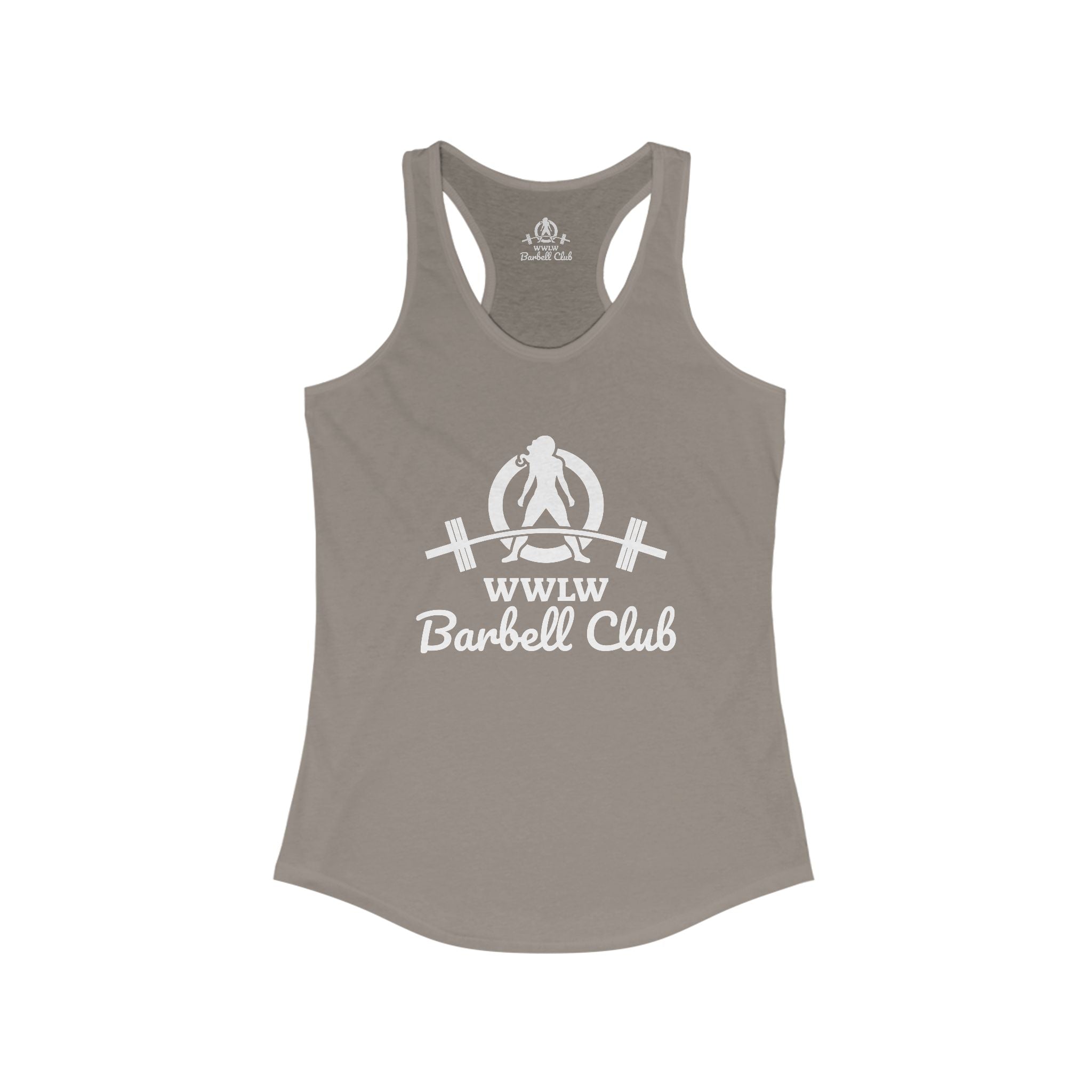 WWLW Barbell Club - Women's Ideal Racerback Tank - White Logo