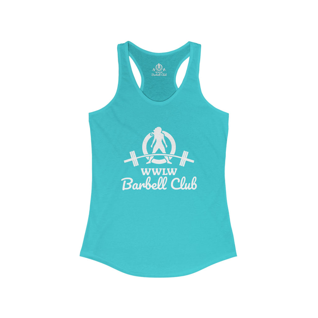 WWLW Barbell Club - Women's Ideal Racerback Tank - White Logo Plain Back