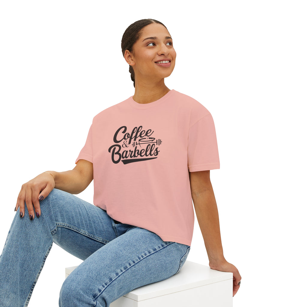 Coffee & Barbells - Women's Boxy Tee - Black Logo Front Plain Back
