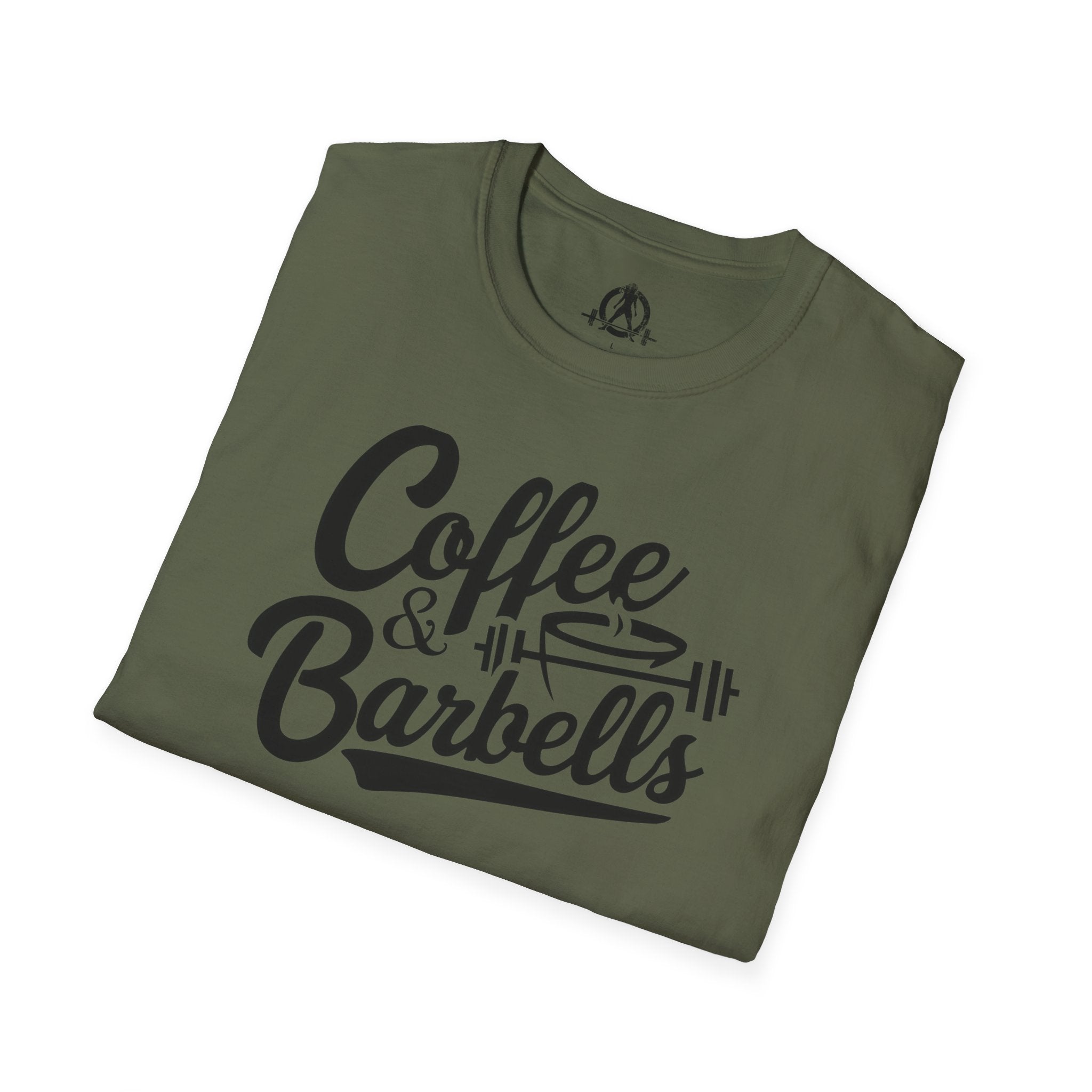 Coffee & Barbells - Unisex Softstyle T-Shirt - Black Print on Front Plain Back