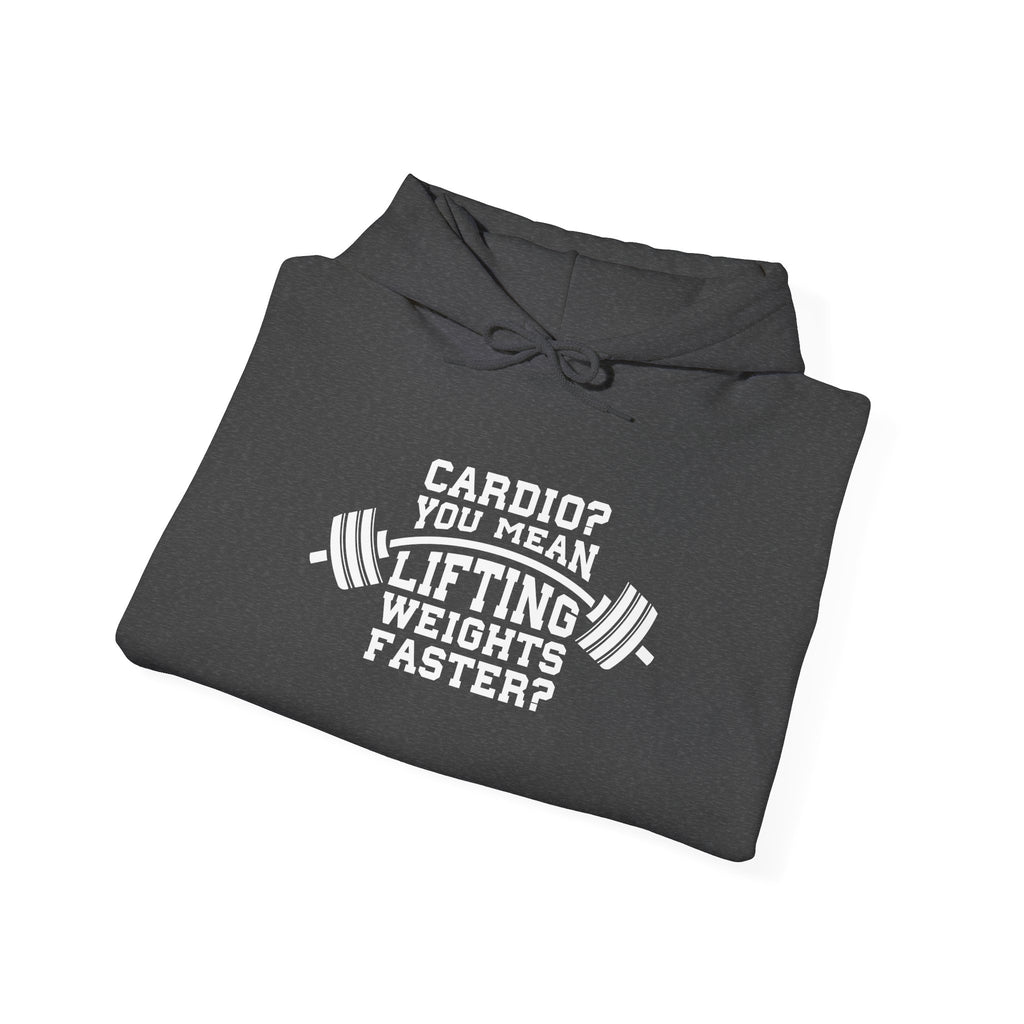 Cardio = Lift Weights Faster - Unisex Heavy Blend Hooded Sweatshirt - White Logo on Front