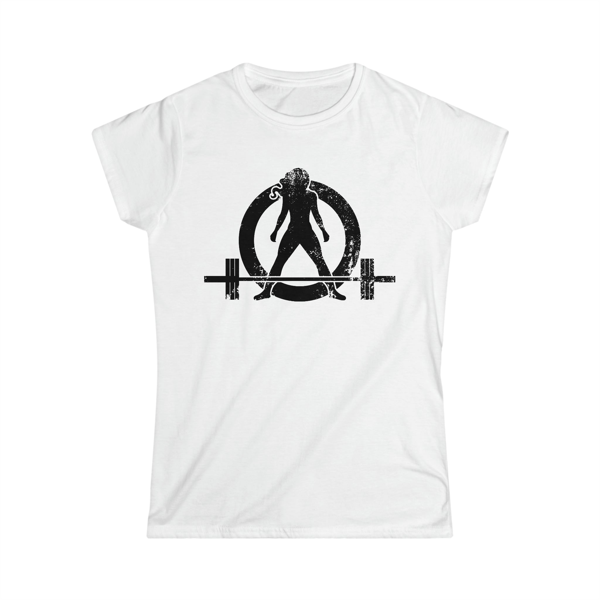 Good Girls Tone, Bad Girls Deadlift - Distressed Dark Logo - Women's Softstyle Tee