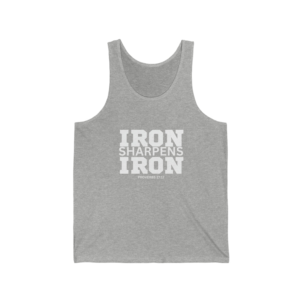 Iron Sharpens Iron. - Unisex Jersey Tank - White Font - Print On Front