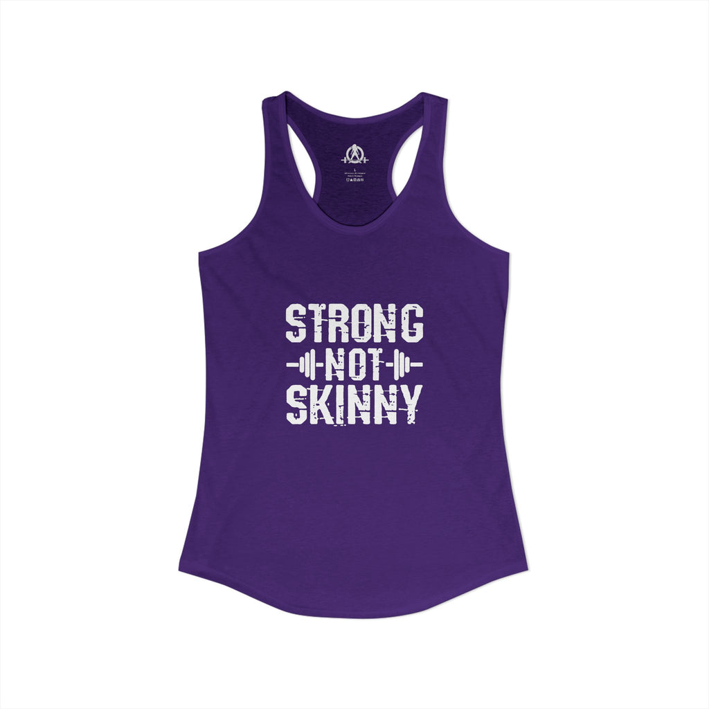 Strong Not Skinny - White Distressed Logo - Women's Ideal Racerback Tank - Front & Back Print