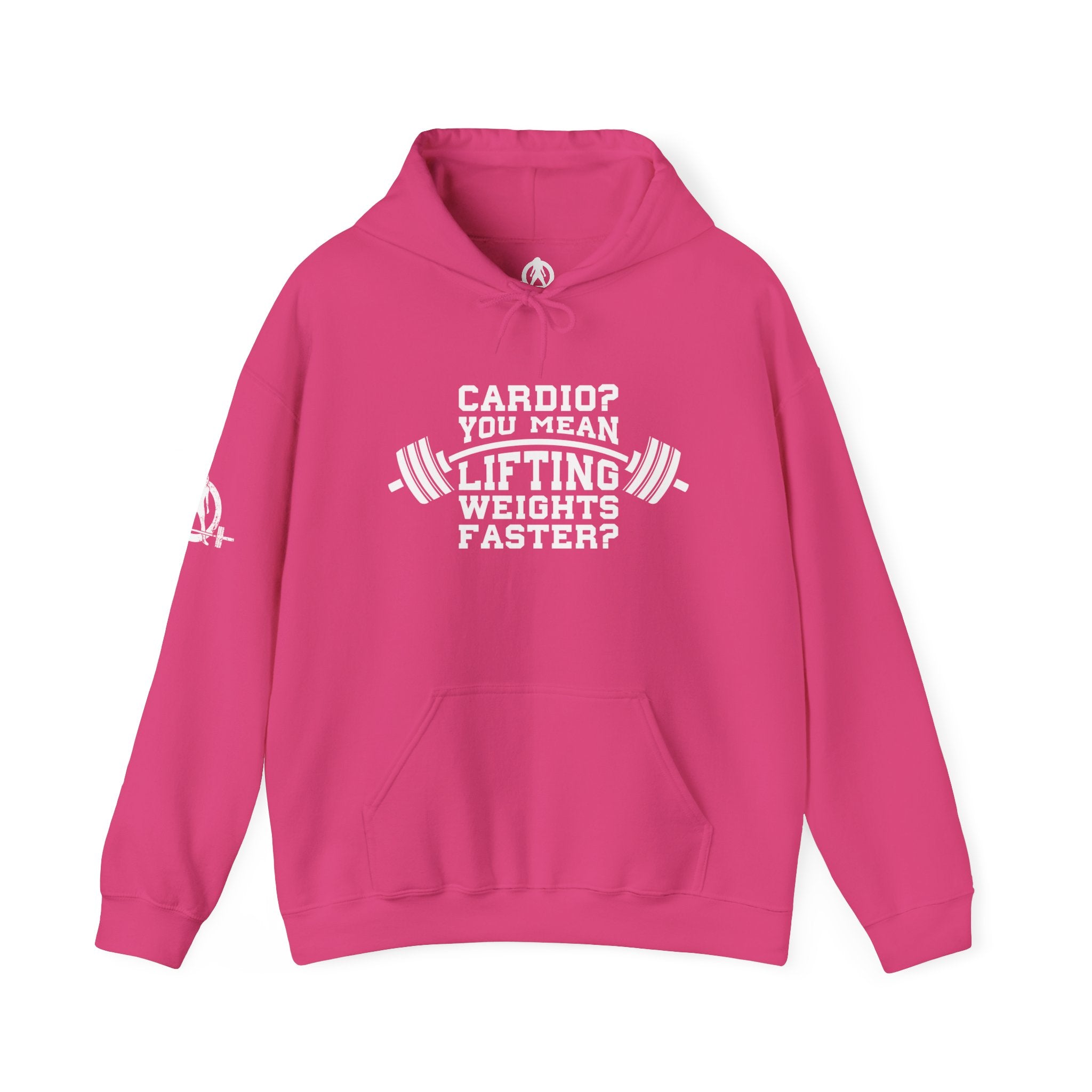 Cardio = Lift Weights Faster - Unisex Heavy Blend Hooded Sweatshirt - White Print on Front