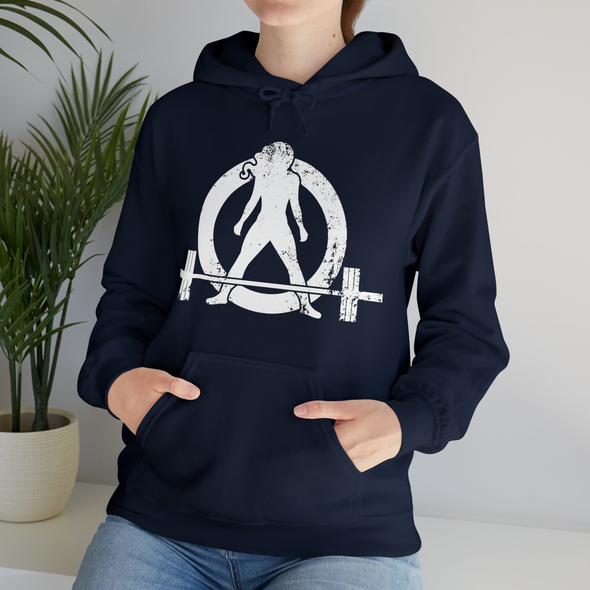 Strong Not Skinny - White Distressed Logo - Unisex Heavy Blend Hooded Sweatshirt