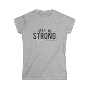 She is STRONG - Women's Softstyle Tee - Front Print Black