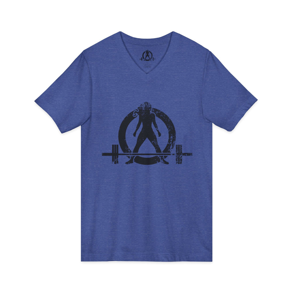 Strong Is Beautiful - Distressed Black Logo - Unisex Jersey Short Sleeve V-Neck Tee