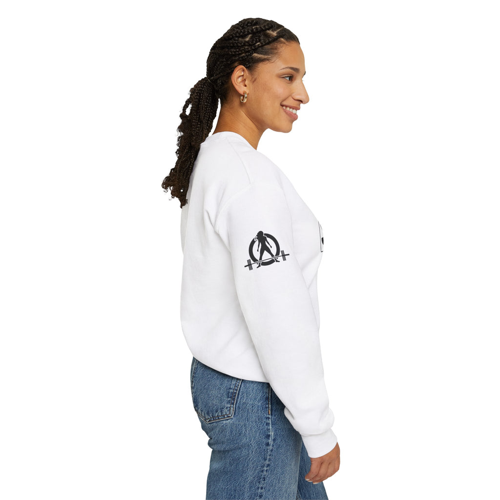 She is STRONG - Unisex Heavy Blend™ Crewneck Sweatshirt - Front Black Logo - Plain Back