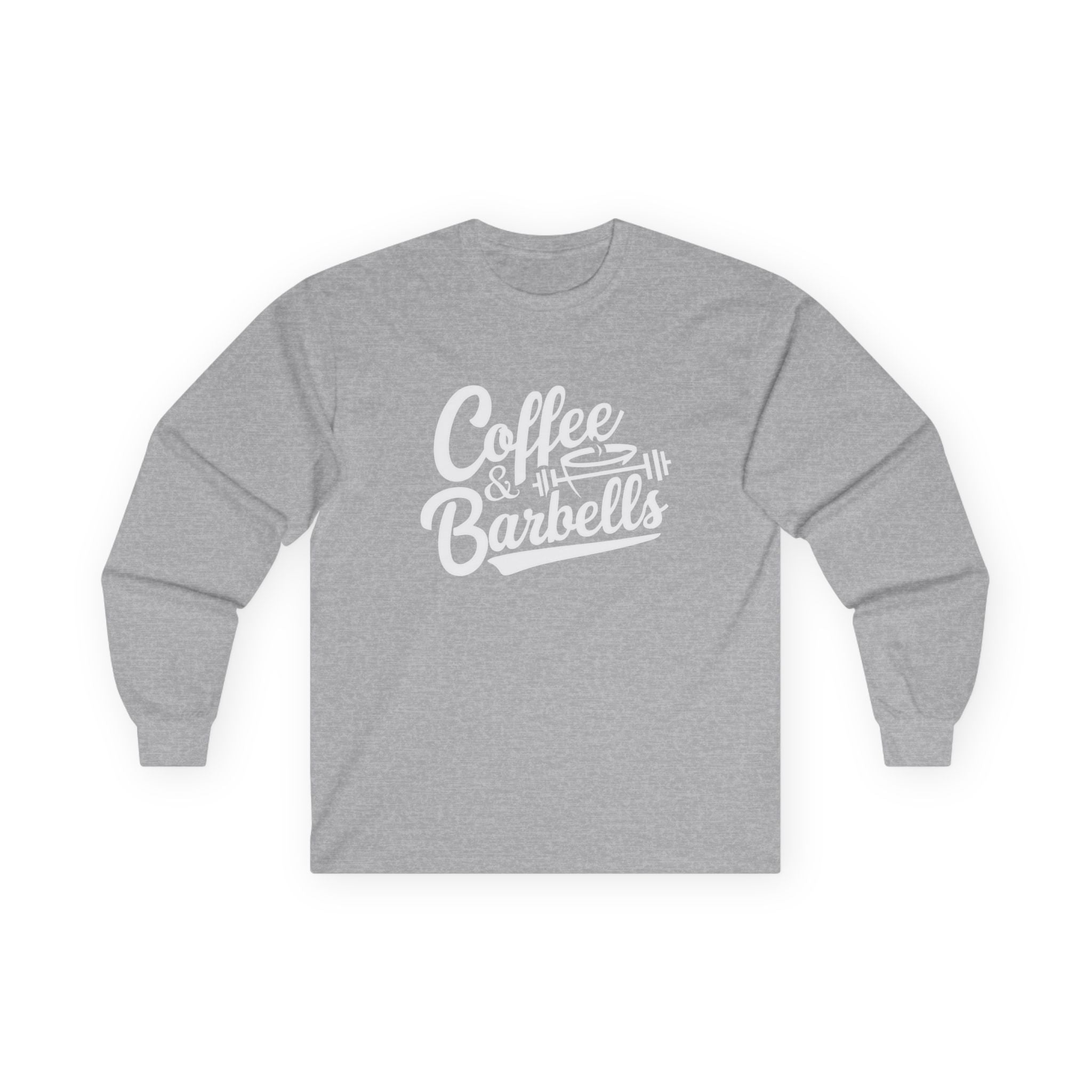 Coffee & Barbells - Unisex Ultra Cotton Long Sleeve Tee - White Front Logo Plain Back