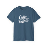 Coffee & Barbells - Unisex Ultra Cotton Tee - Front White Logo - Plain Back