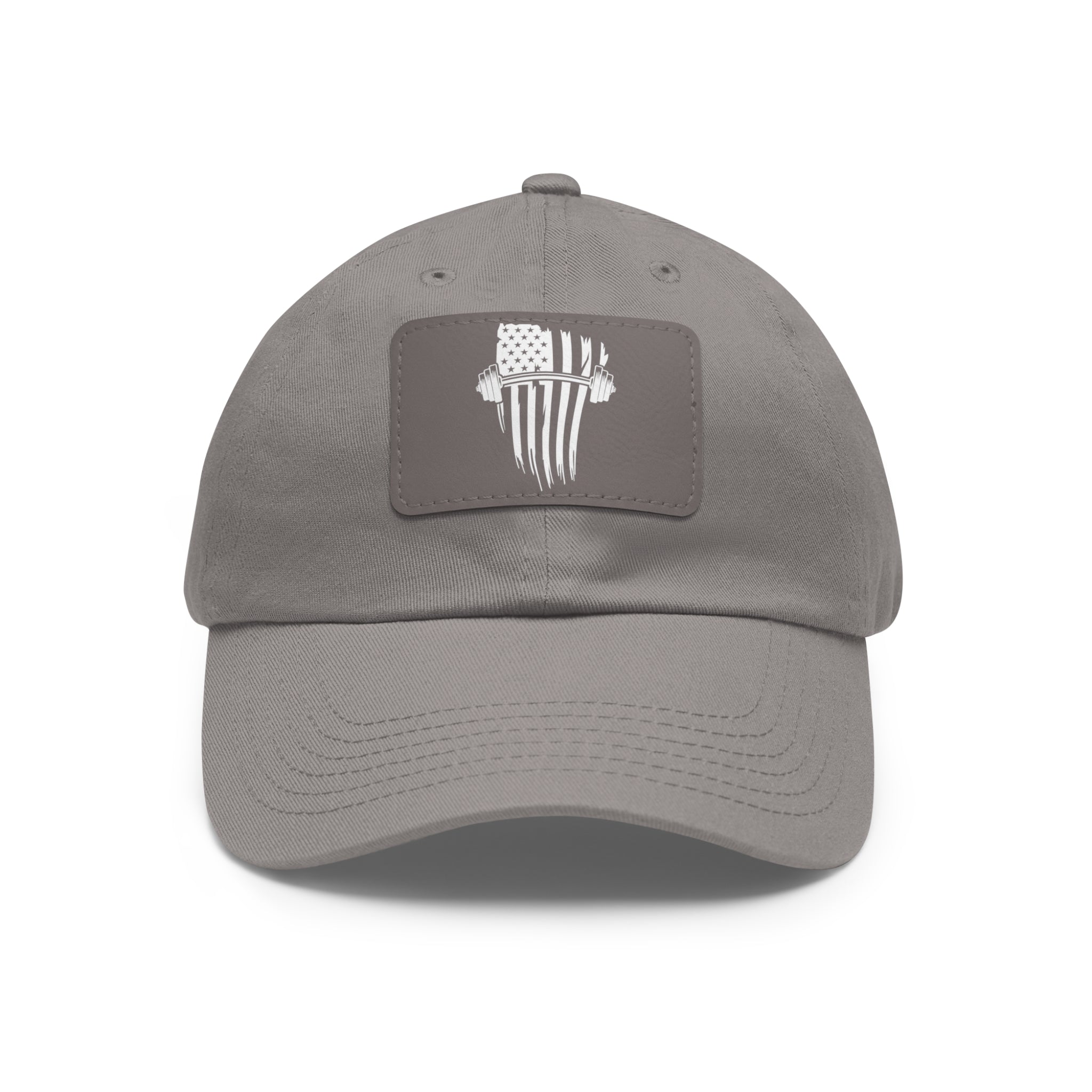 USA Barbell - Dad Hat with Leather Patch (Rectangle) - White Logo V2