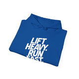 Lift Heavy Run Fast - Unisex Heavy Blend Hooded Sweatshirt - Front White Logo