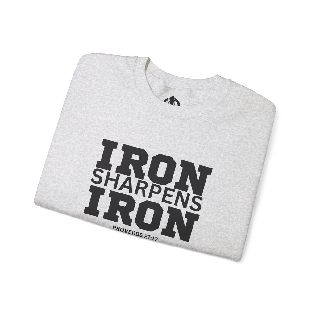 Iron Sharpens Iron - Unisex Heavy Blend™ Crewneck Sweatshirt - Front Black Logo - Plain Back
