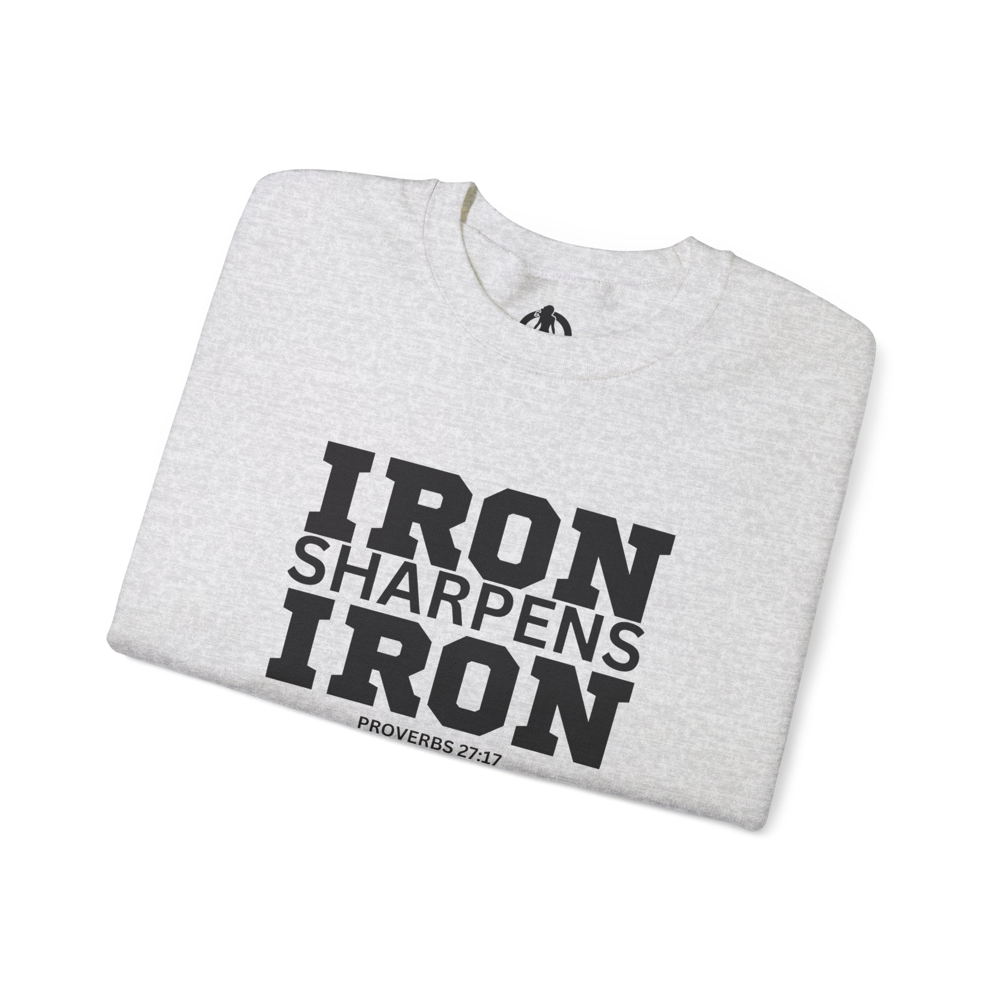 Iron Sharpens Iron - Unisex Heavy Blend™ Crewneck Sweatshirt - Front Black Logo - Plain Back