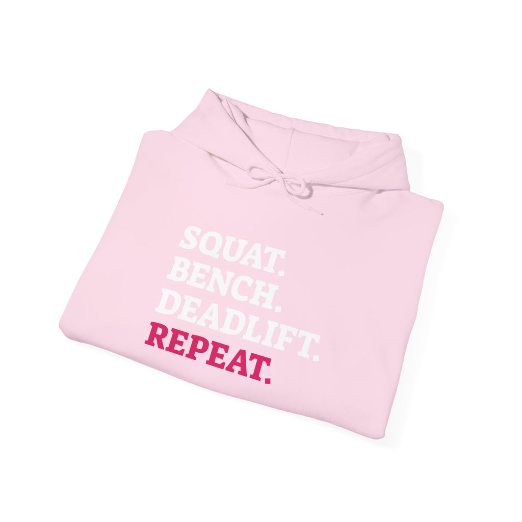 WWLW “Squat • Bench • Deadlift • Repeat” Hoodie - Front Logo & Side Arm