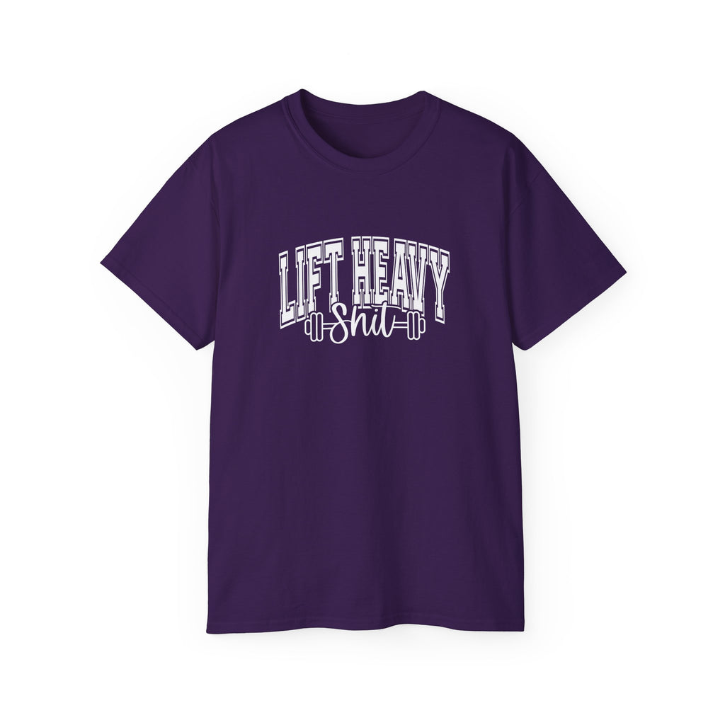 Lift Heavy Shit - Unisex Ultra Cotton Tee - Front White Logo - Plain Back