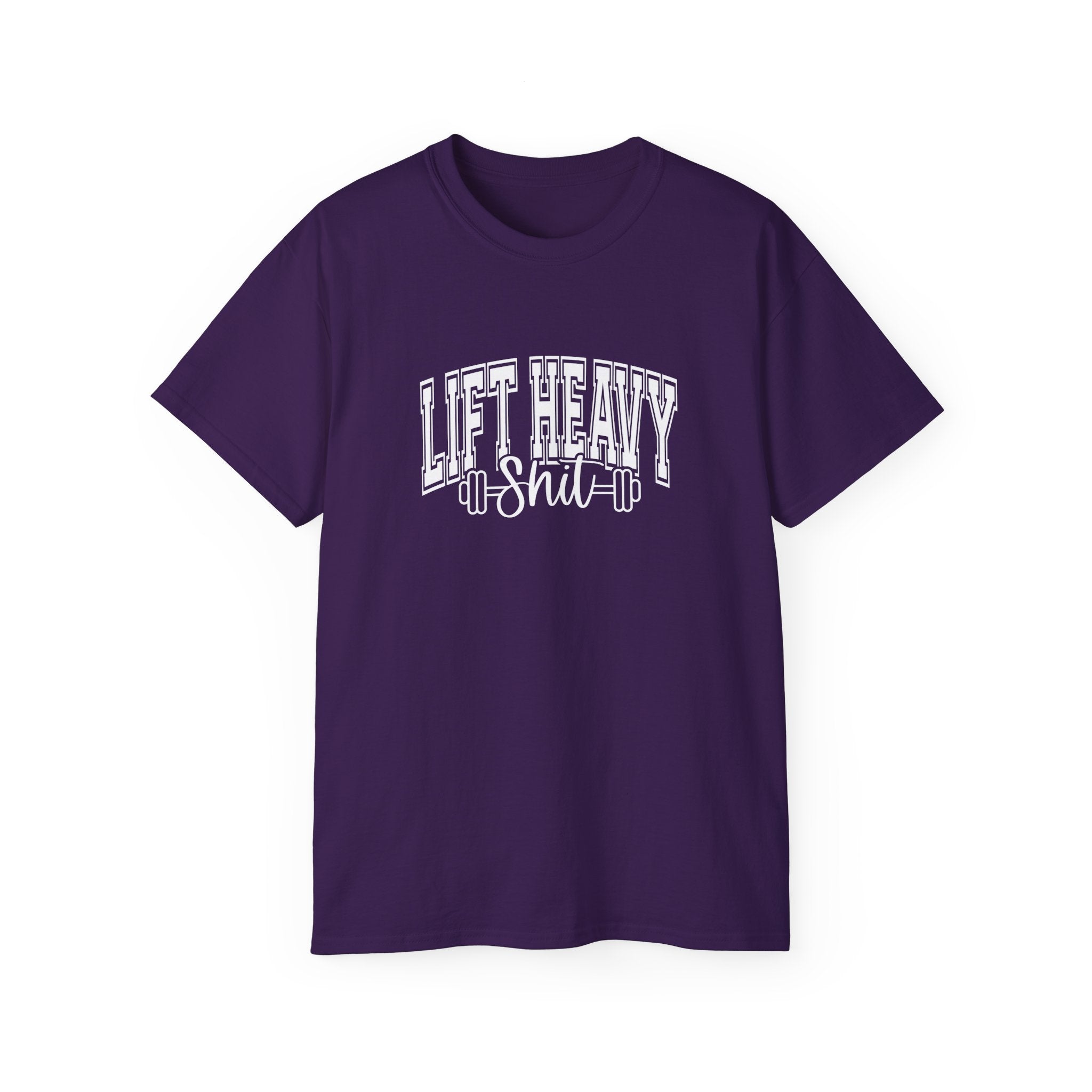 Lift Heavy Shit - Unisex Ultra Cotton Tee - Front White Logo - Plain Back