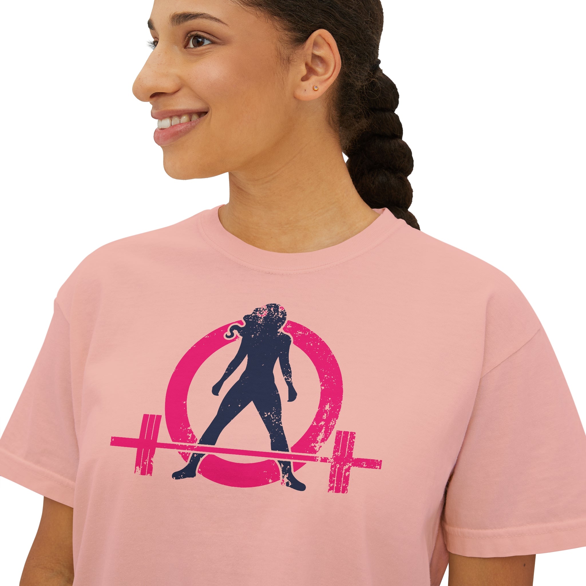 Women's Boxy Tee - Color Distressed Logo Front Plain Back