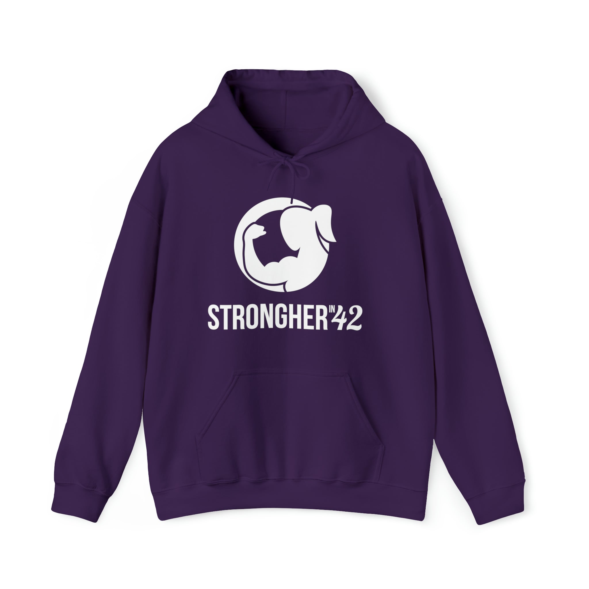 Strong Her in 42 - Classic Logo White - Unisex Heavy Blend Hooded Sweatshirt