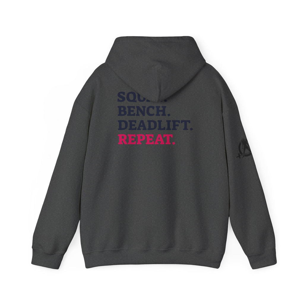 WWLW “Squat • Bench • Deadlift • Repeat” Hoodie - Black Logo Back