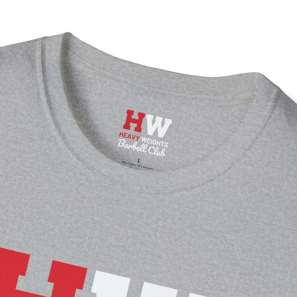 Heavy Weights Barbell Club  - Unisex Softstyle T-Shirt - Black Logo - Plain Back