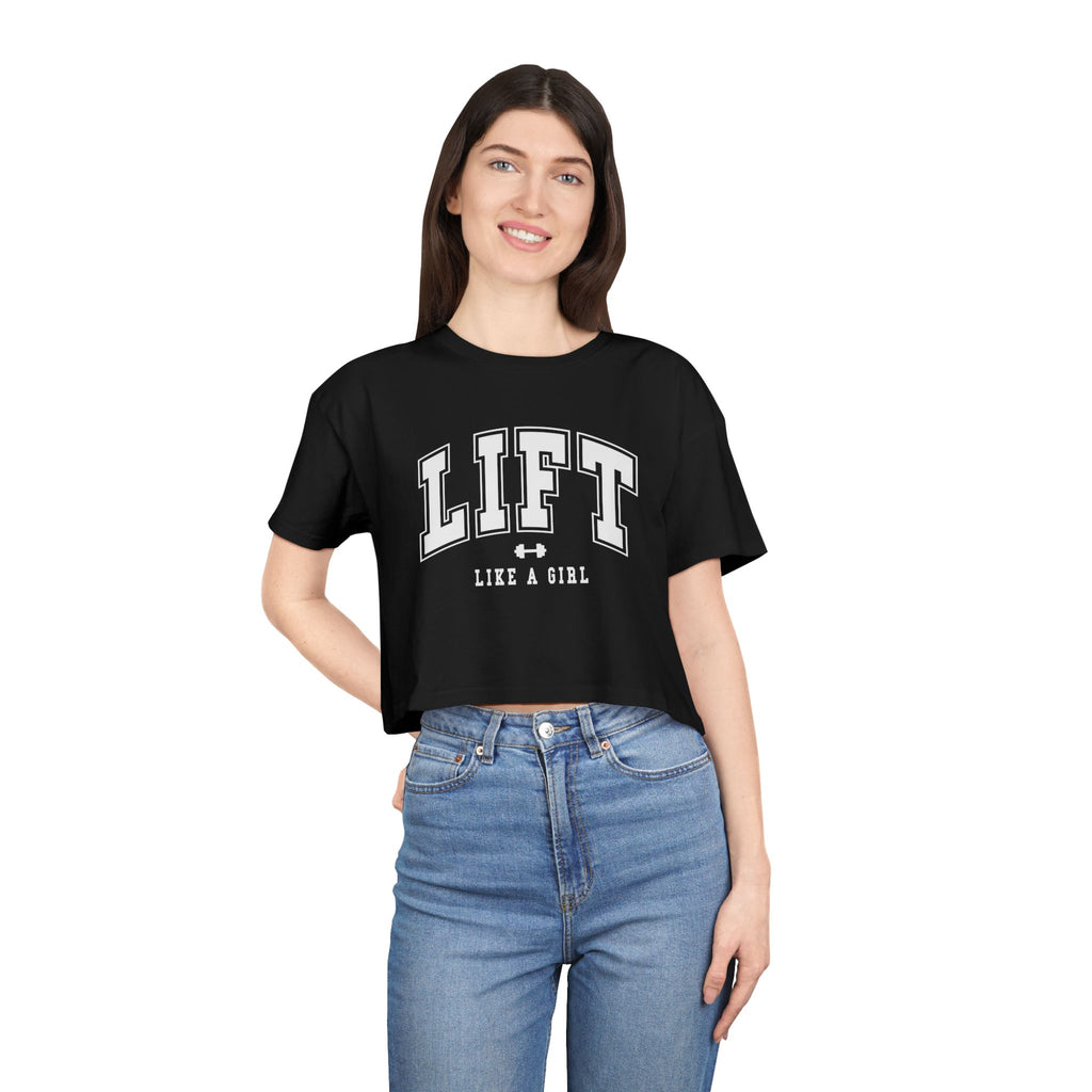 Lift Like A Girl – Women’s Crop Tee (White Logo)