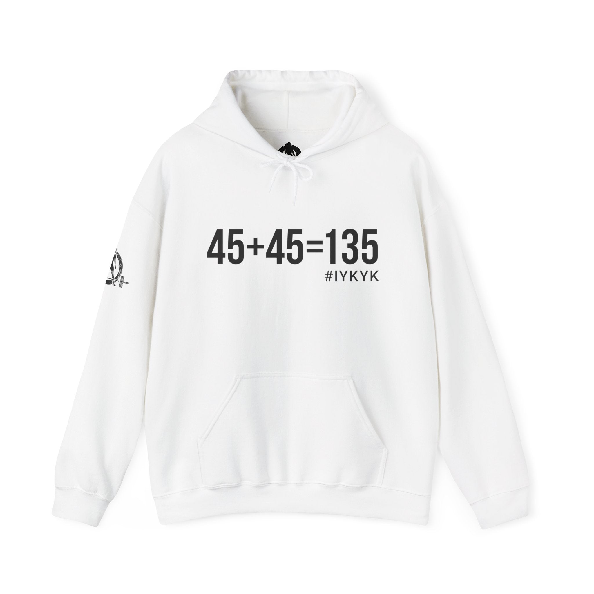45 + 45 = 135 - Unisex Heavy Blend Hooded Sweatshirt  - Front Black & Shoulder Logo