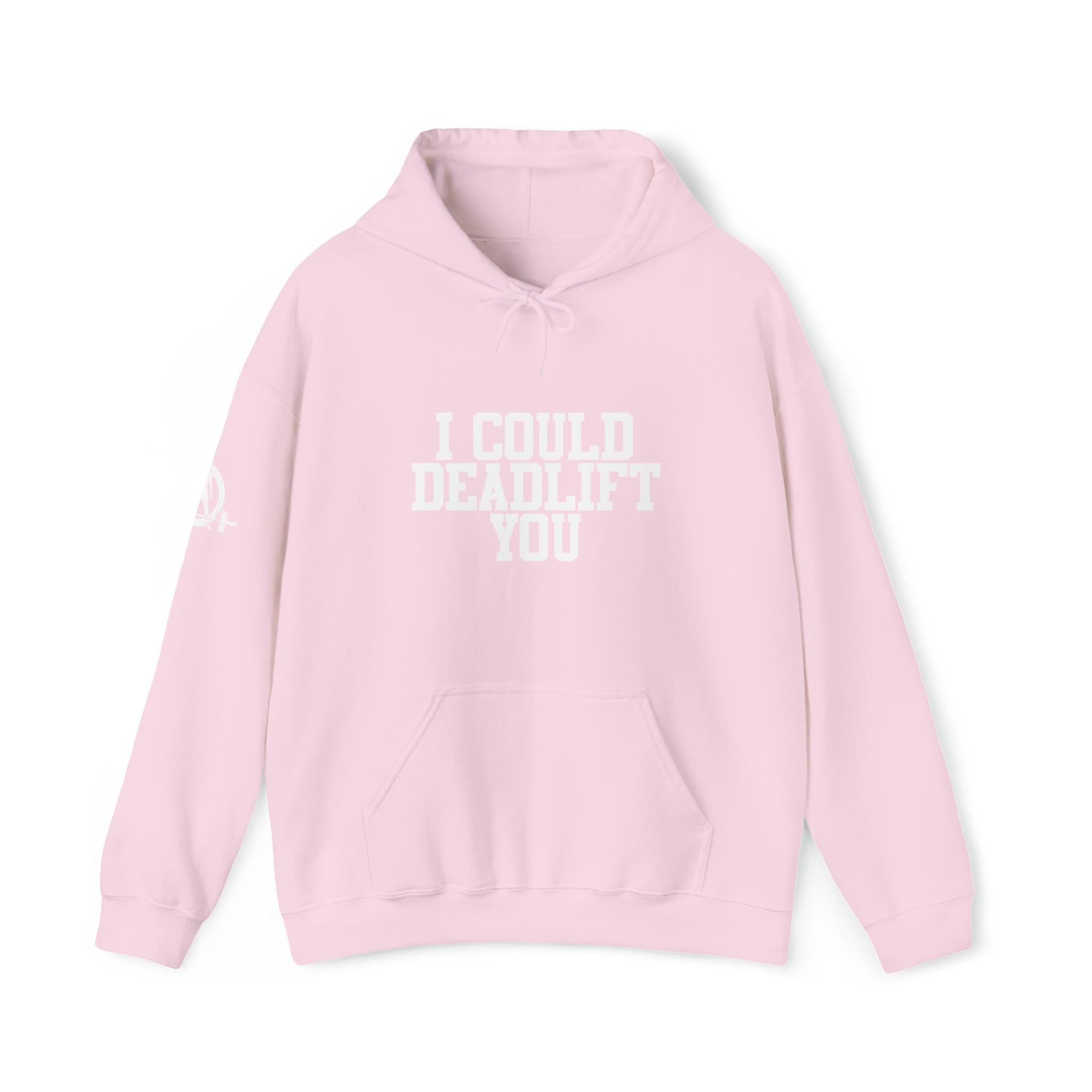 I Could Deadlift You. - Unisex Heavy Blend Hooded Sweatshirt - White Logo - Right Shoulder - Plain Back