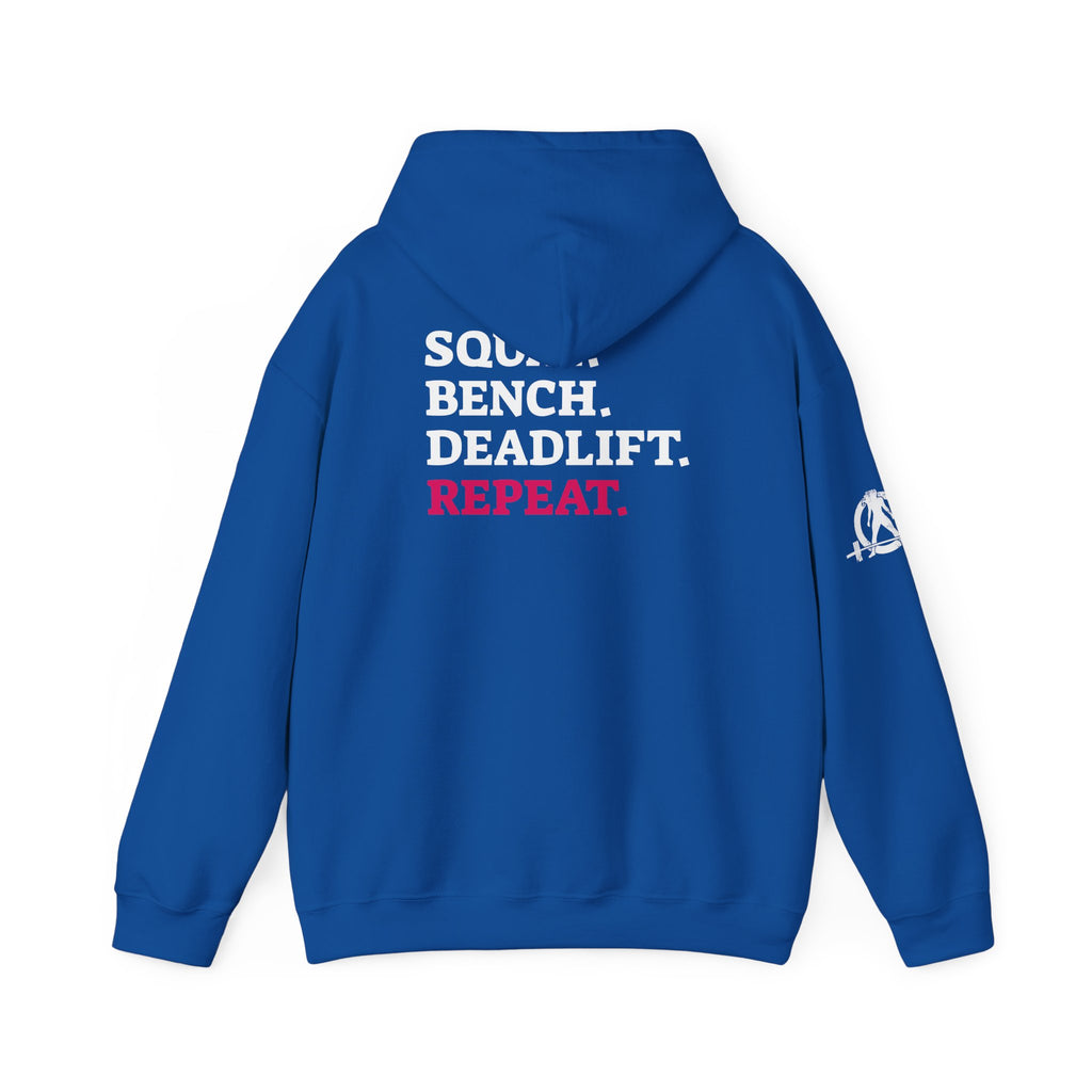WWLW “Squat • Bench • Deadlift • Repeat” Hoodie - White Logo on Back