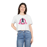 Distressed Collection - Women's Crop Tee - White - Front Color Distressed Logo