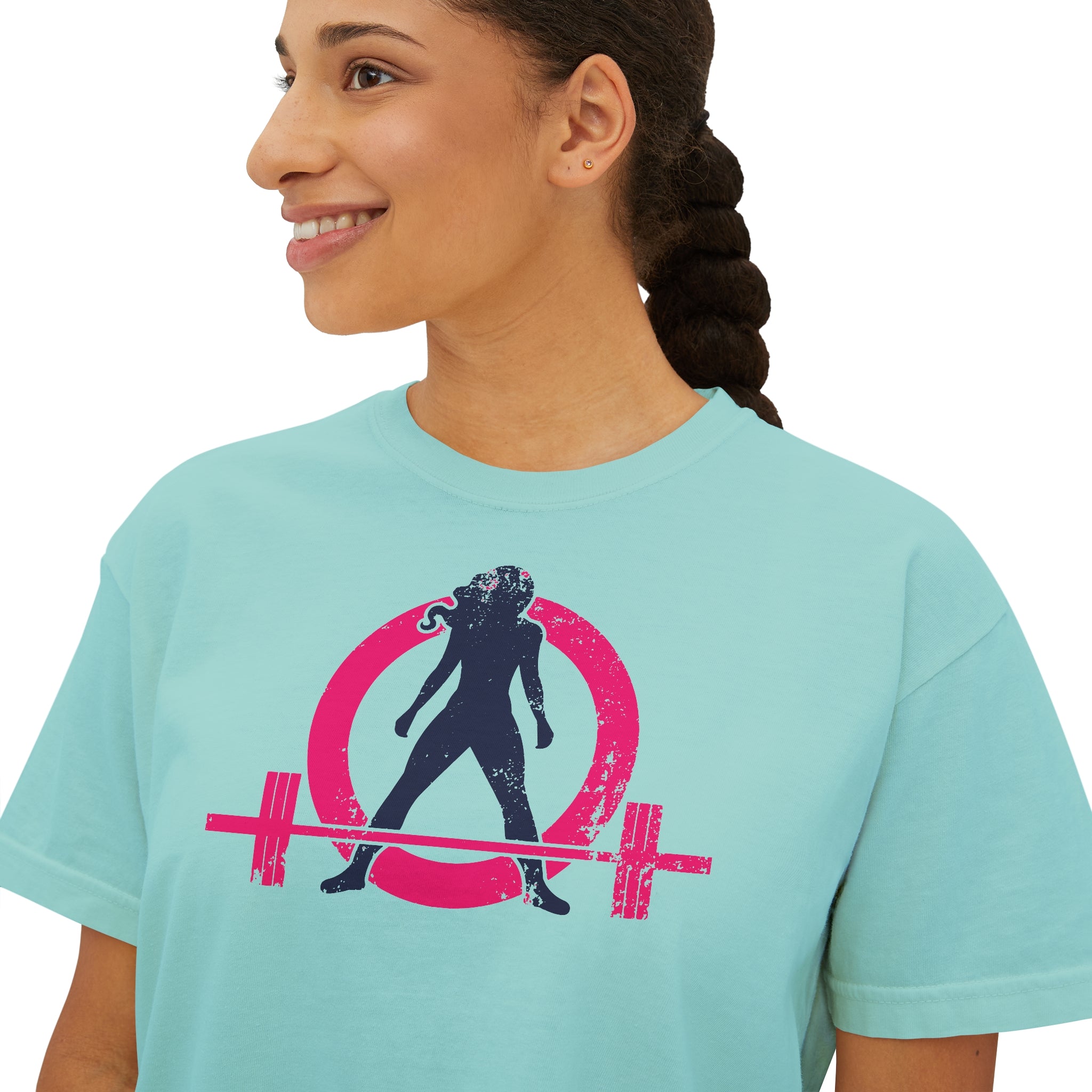 Women's Boxy Tee - Color Distressed Logo Front Plain Back