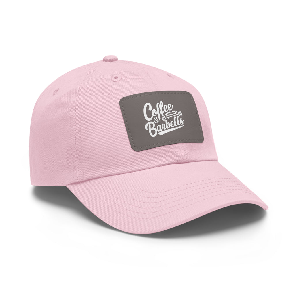 Coffee & Barbells - Dad Hat with Leather Patch (Rectangle) - White Font