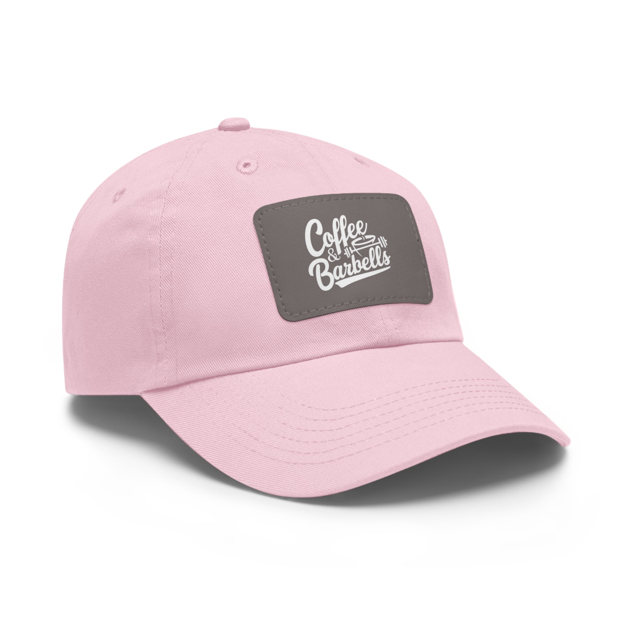 Coffee & Barbells - Dad Hat with Leather Patch (Rectangle) - White Font