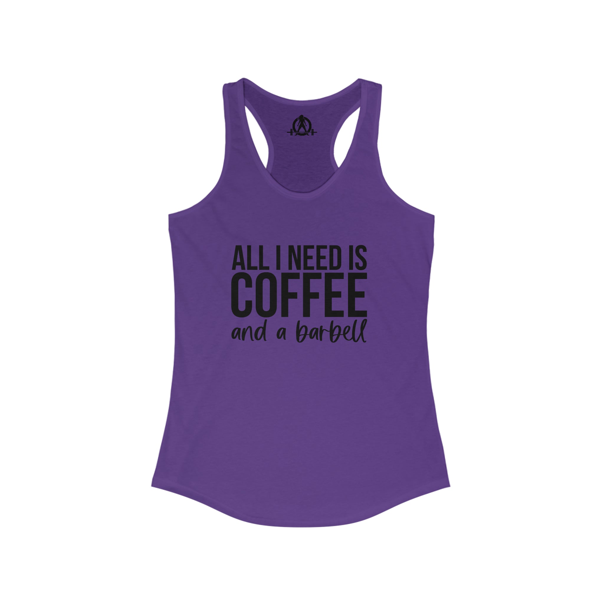 Coffee and a Barbell - Women's Ideal Racerback Tank - Dark Logo - Front Chest -  Plain Back