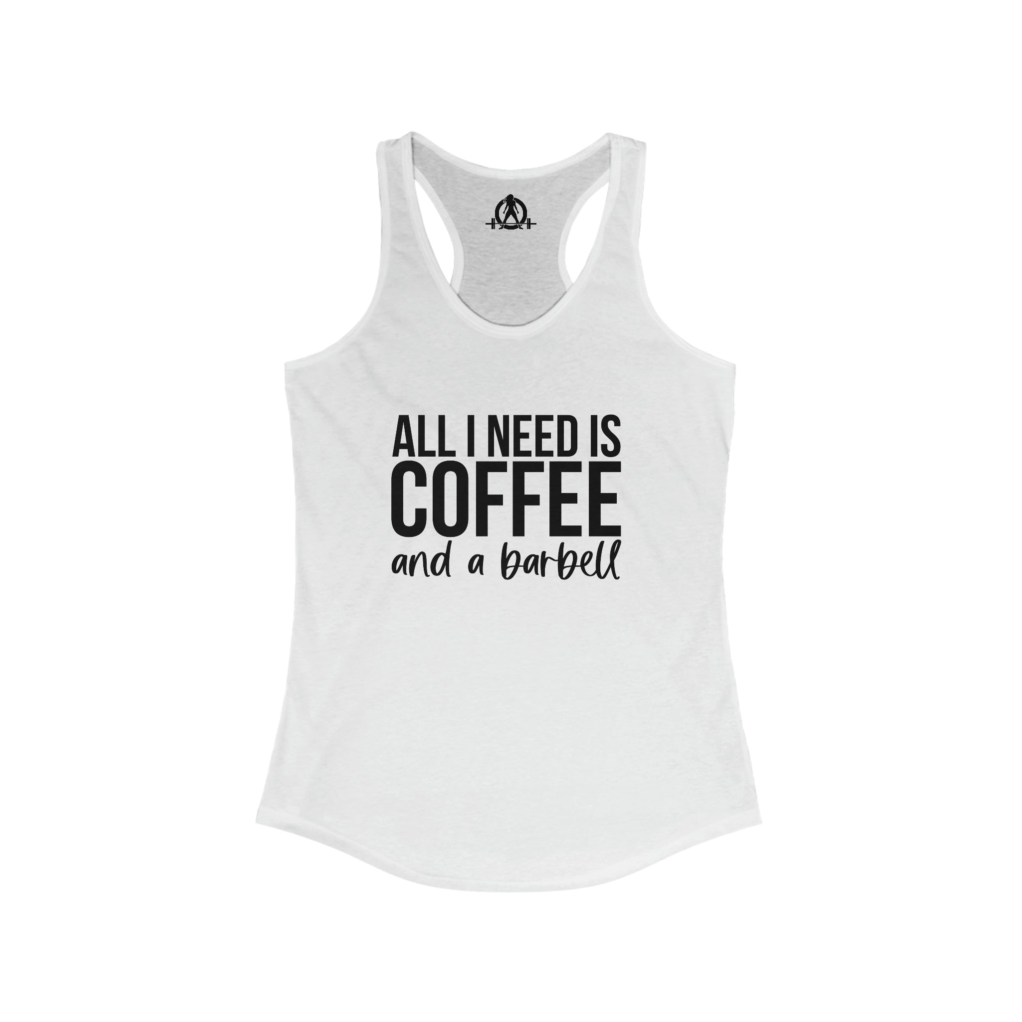Coffee and a Barbell - Women's Ideal Racerback Tank - Dark Logo - Front Chest -  Plain Back